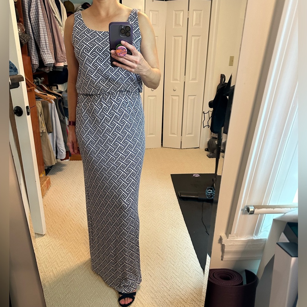 Pixley Navy and White Geometric Maxi Dress